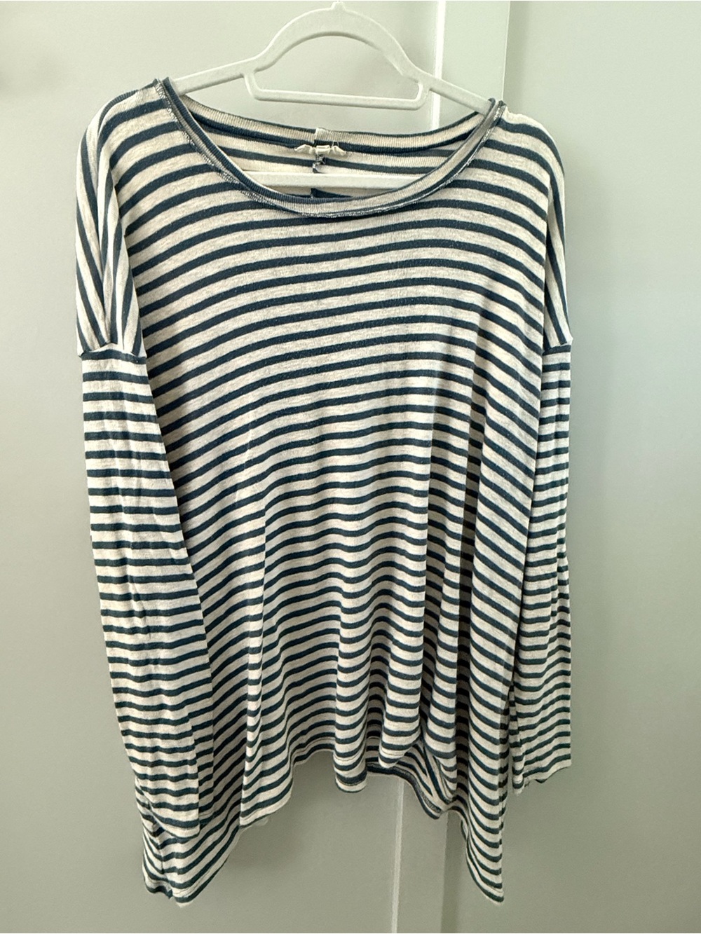 Women’s Long Sleeve Boatneck Tunic Top - Blue & Cream